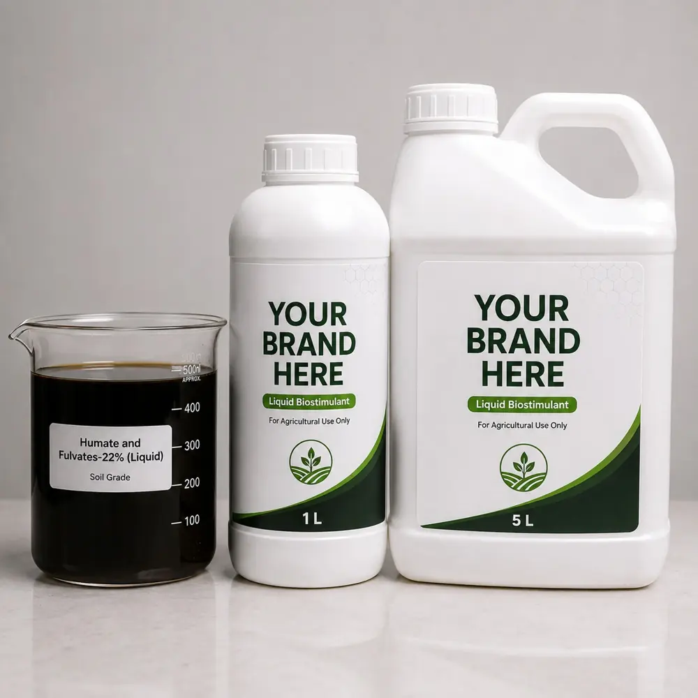 Humate and fulvate liquid spray grade private label packs