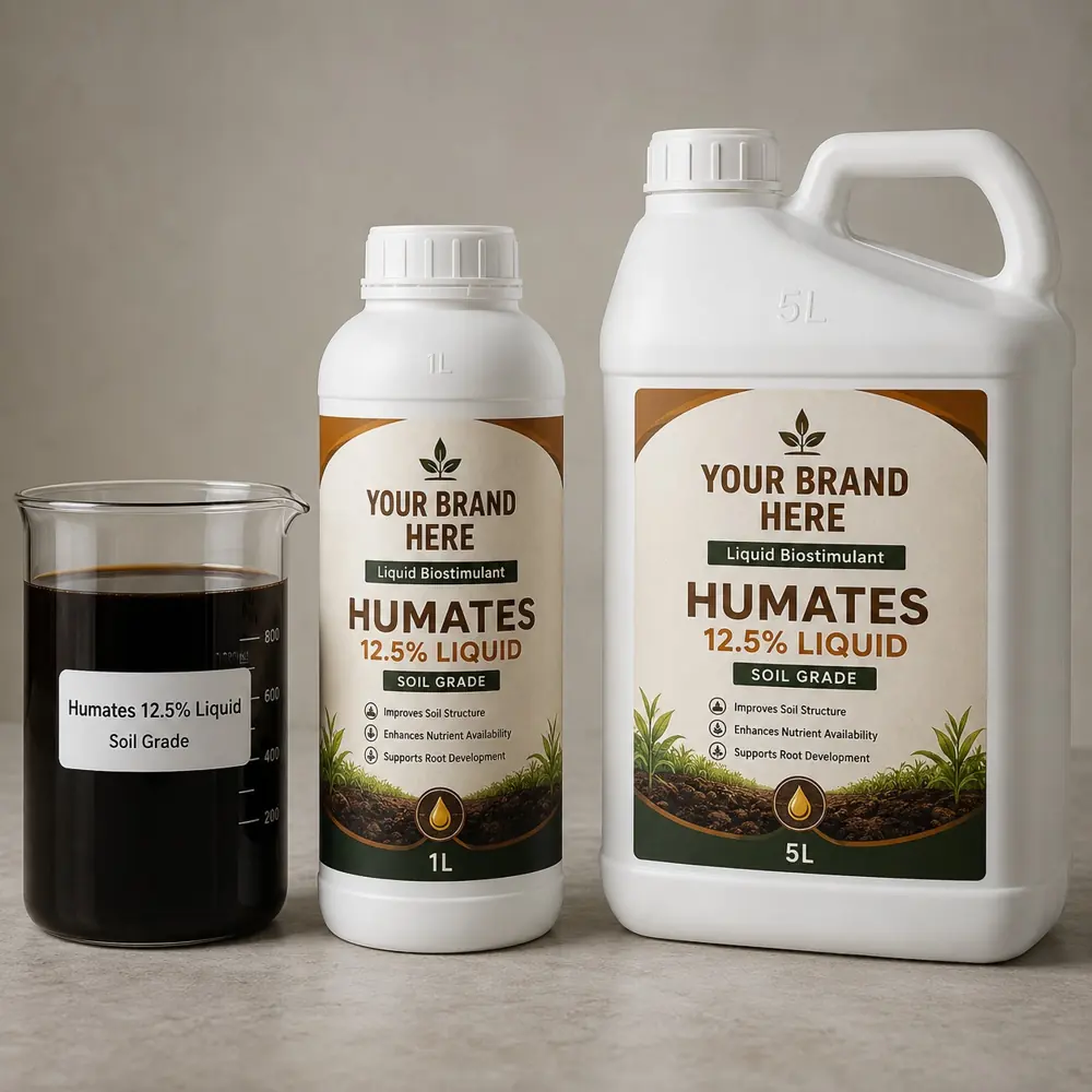 Humates 12.5% liquid soil grade private label packs